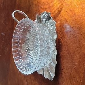 Vtg Cut Crystal Sauce Compote Dish Bowl Silver Leaf Tray England